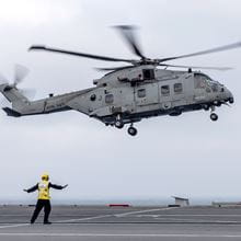 Commander Lightning Force Group Captain Marr and Lightning Chief Engineer Wing Commander Chapman embarked HMS Queen Elizabeth to observe embarked 617 Squadron Aviation