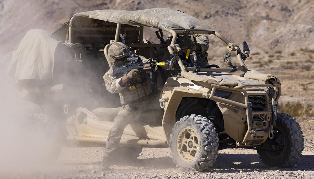 Alpha Company training in the new Royal Marines Vehicle, The MRZR which is a Polaris off road buggy. Littoral response group (South) subunit training in the California desert.