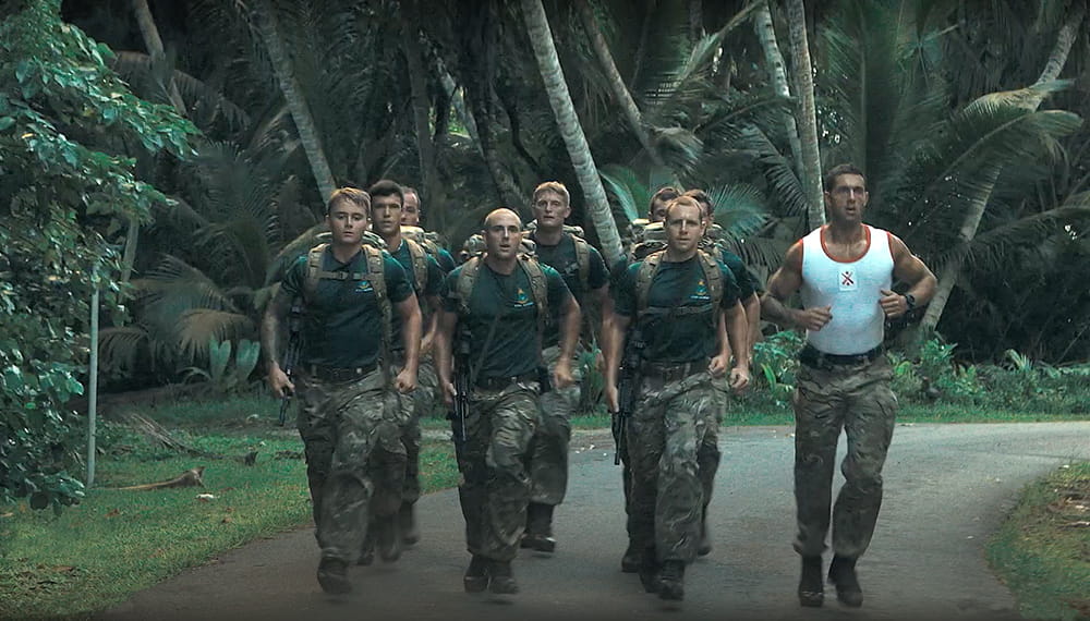 A group of marines doing a running excercise