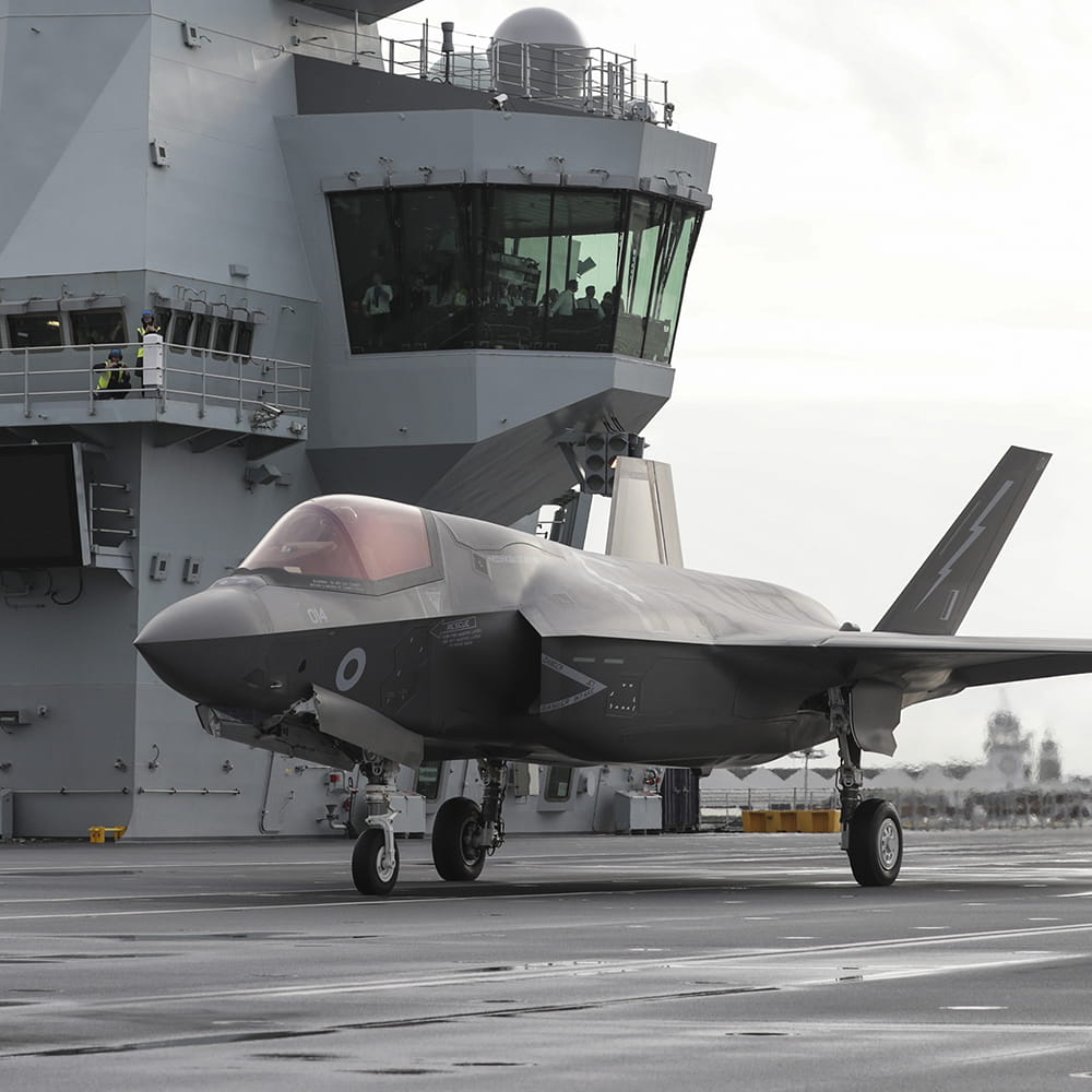 F35 Lightning jet fighter on the deck of an aircraft carrier