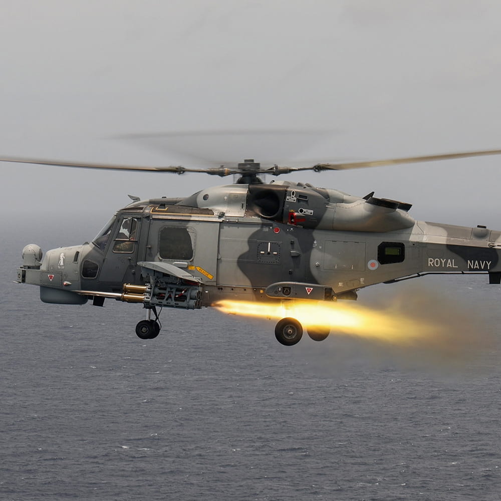 Wildcat helicopter fires a missile
