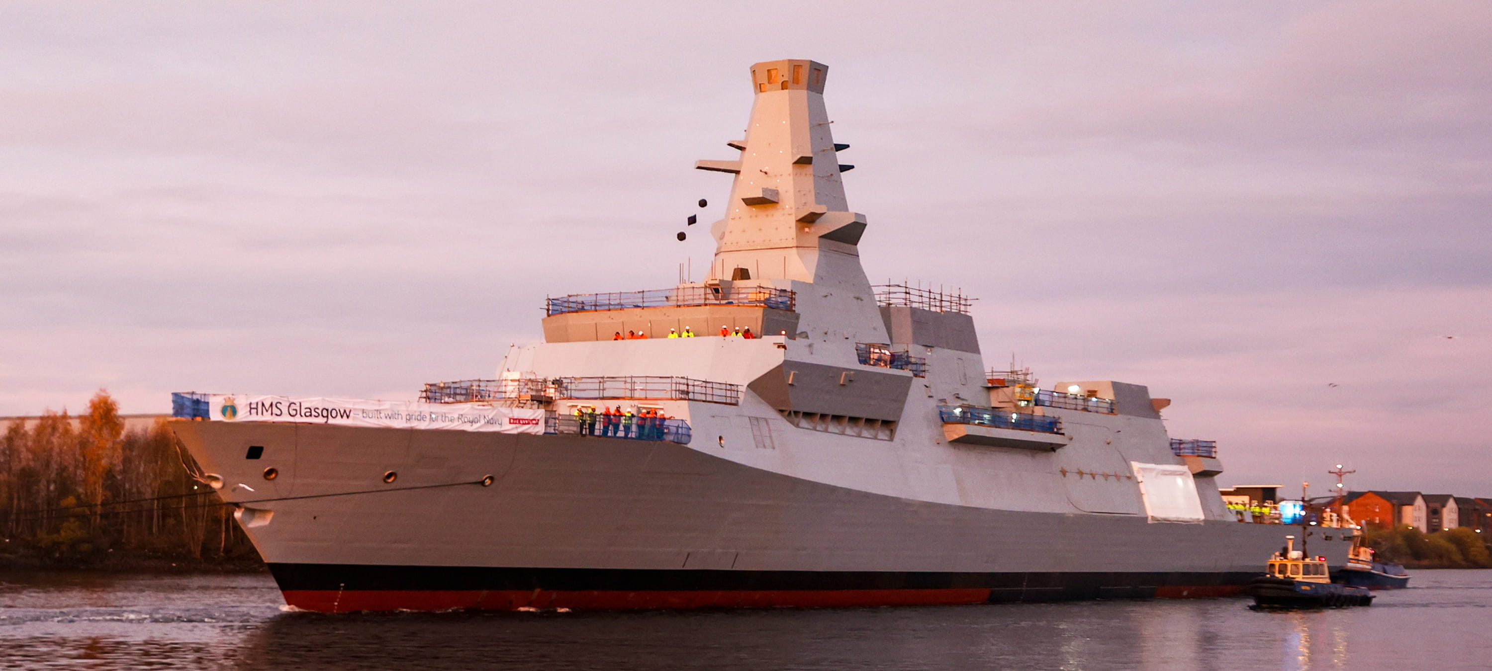 Royal Navy Ship HMS Glasgow makes its way to Scotstoun shipyard