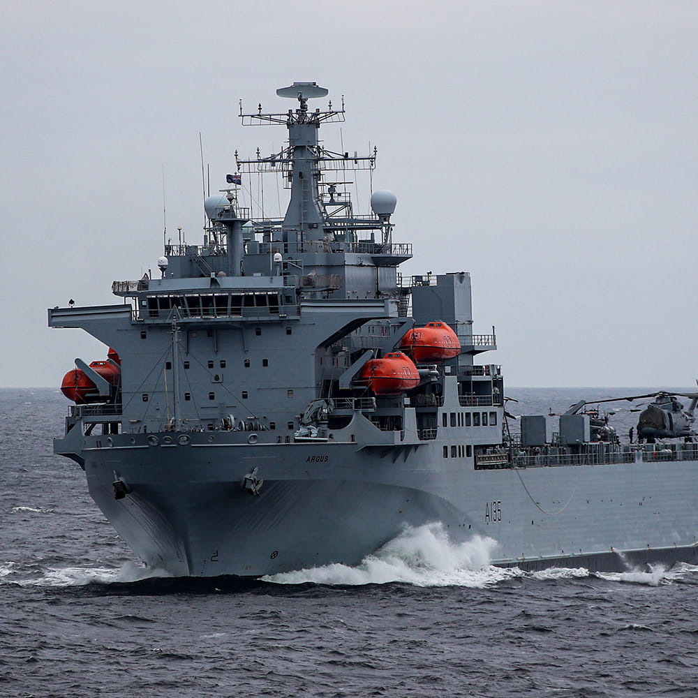 HMS Albion manoeuvres at sea