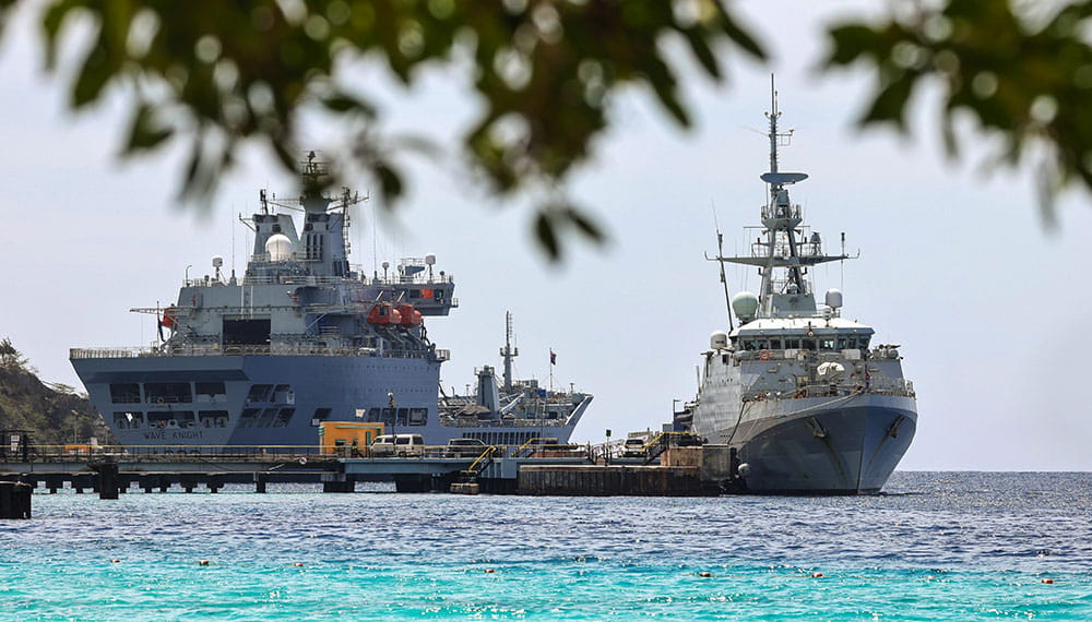 HMS Medway and RFA Waveknight alongside in Curacao.