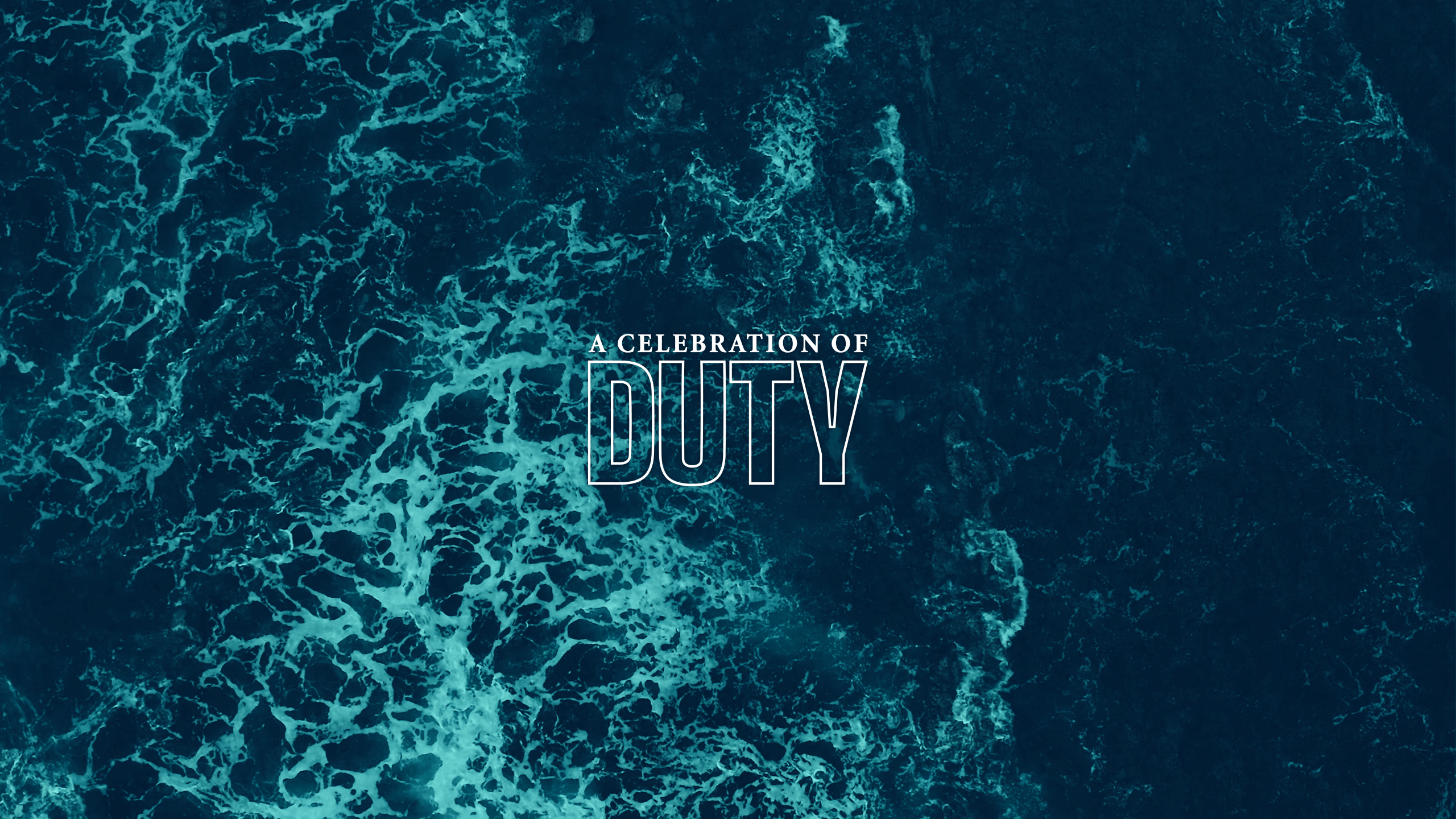 A Celebration of Duty banner image with waves from sea and the title in the centre