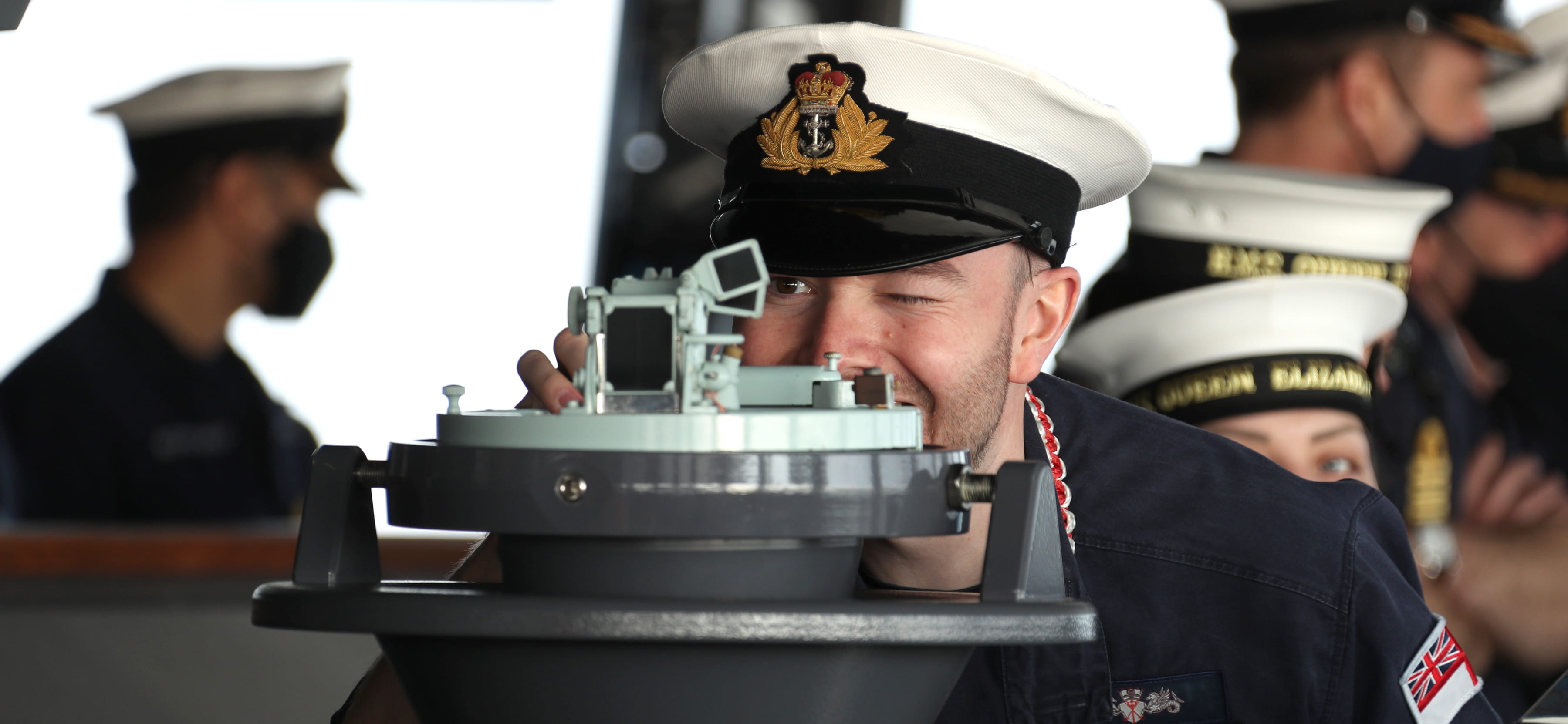 the Navigator of HMS QUEEN ELIZABETH on the bridge as the ship sails from Portsmouth.