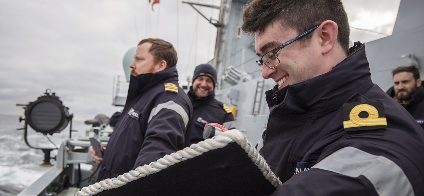 Sub Lieutenant Chistopher Holman conducts (RAS) approaches with RFA Tide Race in the North Sea