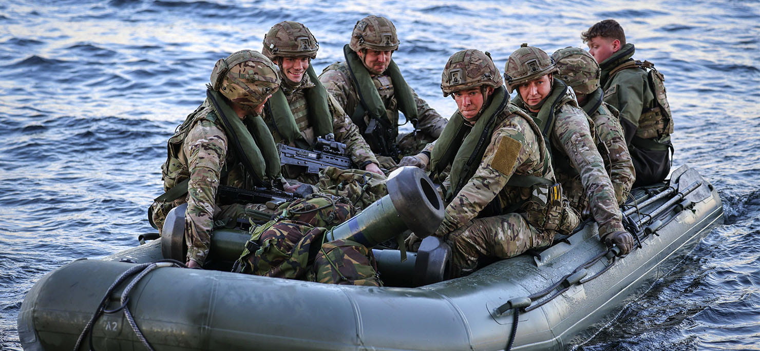 HMS Albion’s Royal Marines Practise launching small boats from the ship