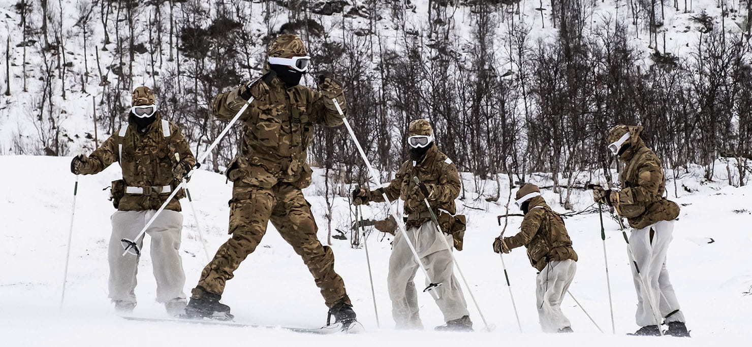 Commando Forces refreshing their skiing skills during the Cold Weather Winter Warfare Course (CWWC) near Bardufoss