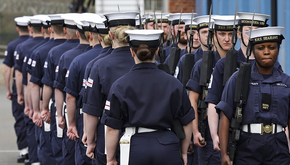 Royal Navy sailors lined-up in height order