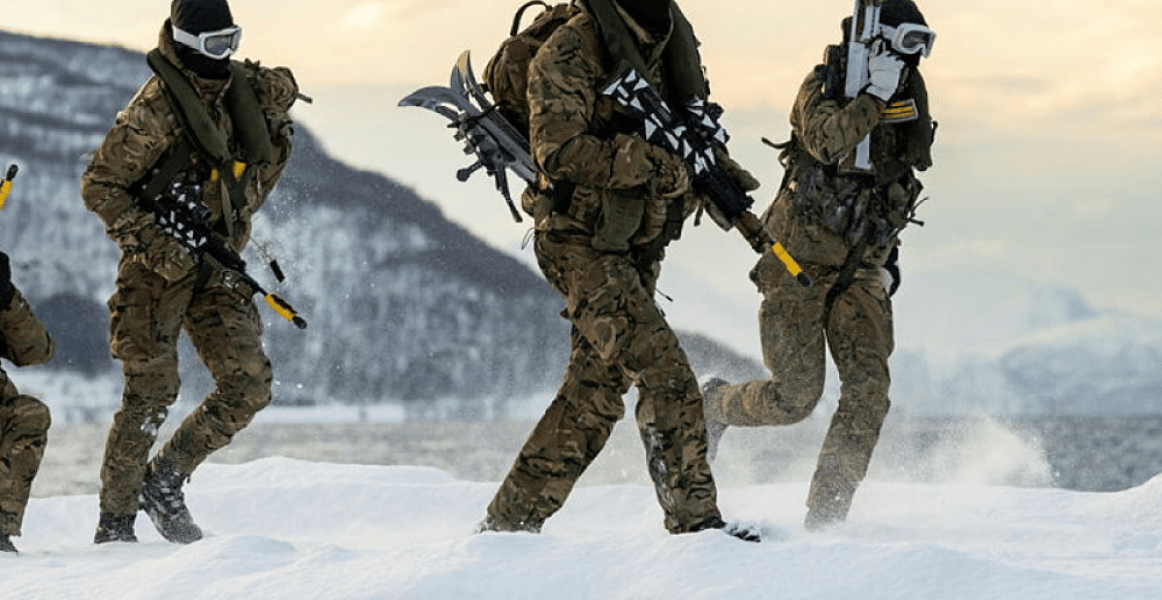 Royal Marines in the snow on exercise in Norway